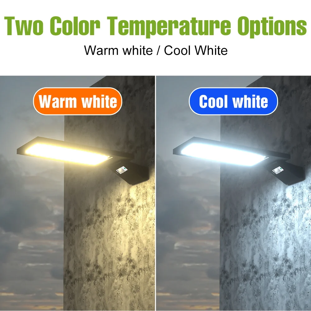 LED Solar Street Lights Outdoor IP65 Waterproof Floodlights PIR Motion Sensor Exterior Wall Lamp Garden Lighting Cool/Warm White - Image 2