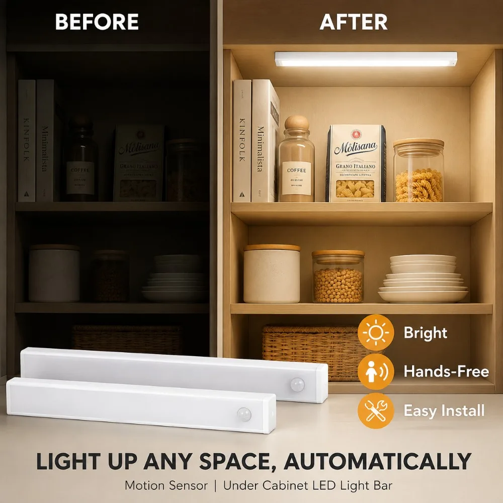 Under Cabinet LED Night Light Rechargeable Motion Sensor Lamp for Closet Wardrobe Kitchen Stairway Hallway 10 20 30 50cm - Image 3