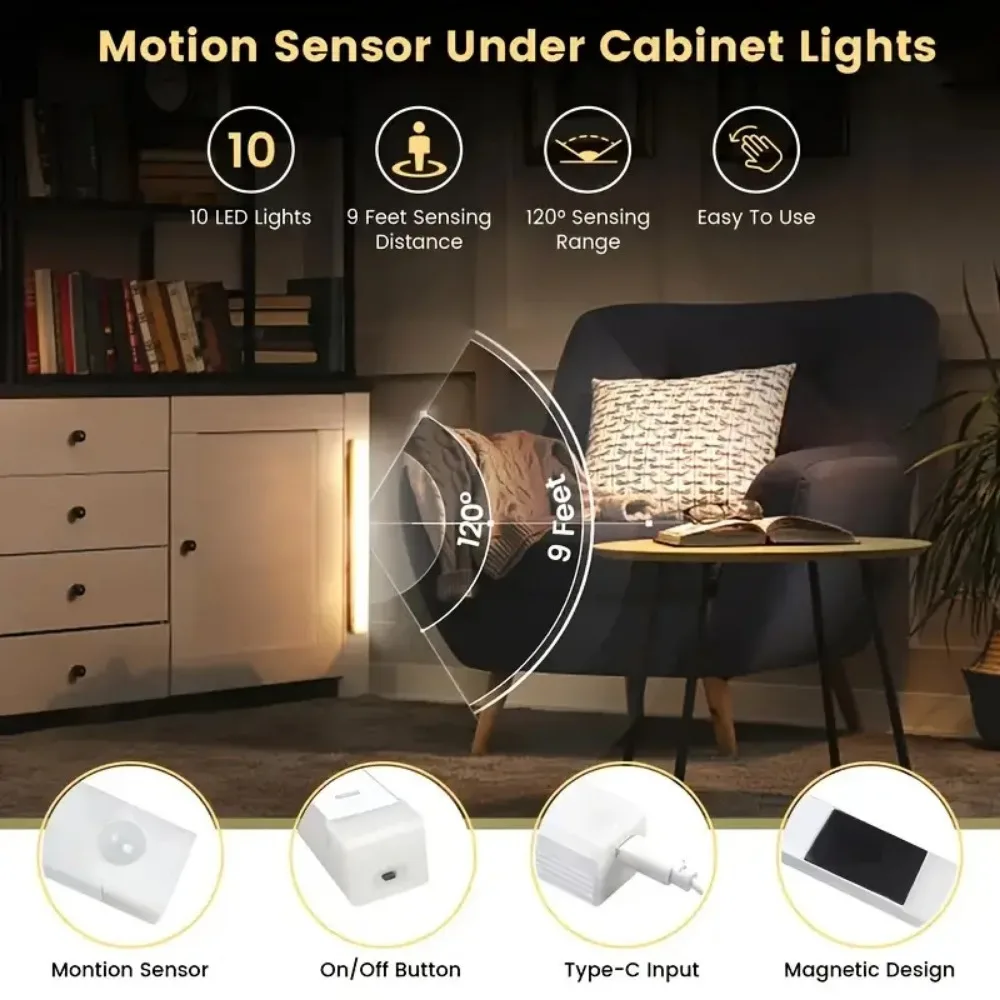 10-50cm Motion Sensor Light Night LED Lamp USB Battery Wall For Home House Room Bedroom Kitchen Wireless Decor Indoor Bathroom - Image 5