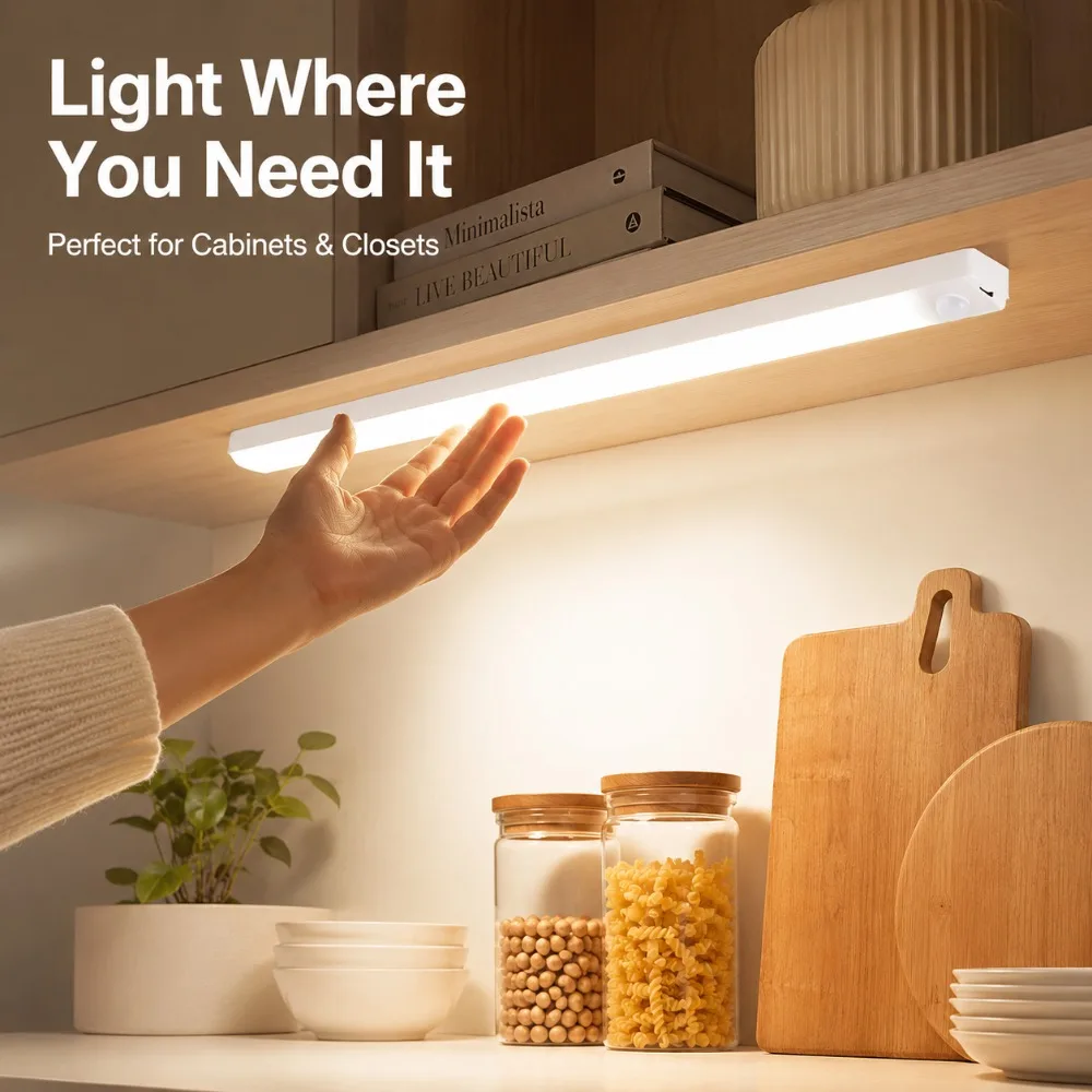 Under Cabinet LED Night Light Rechargeable Motion Sensor Lamp for Closet Wardrobe Kitchen Stairway Hallway 10 20 30 50cm - Image 5