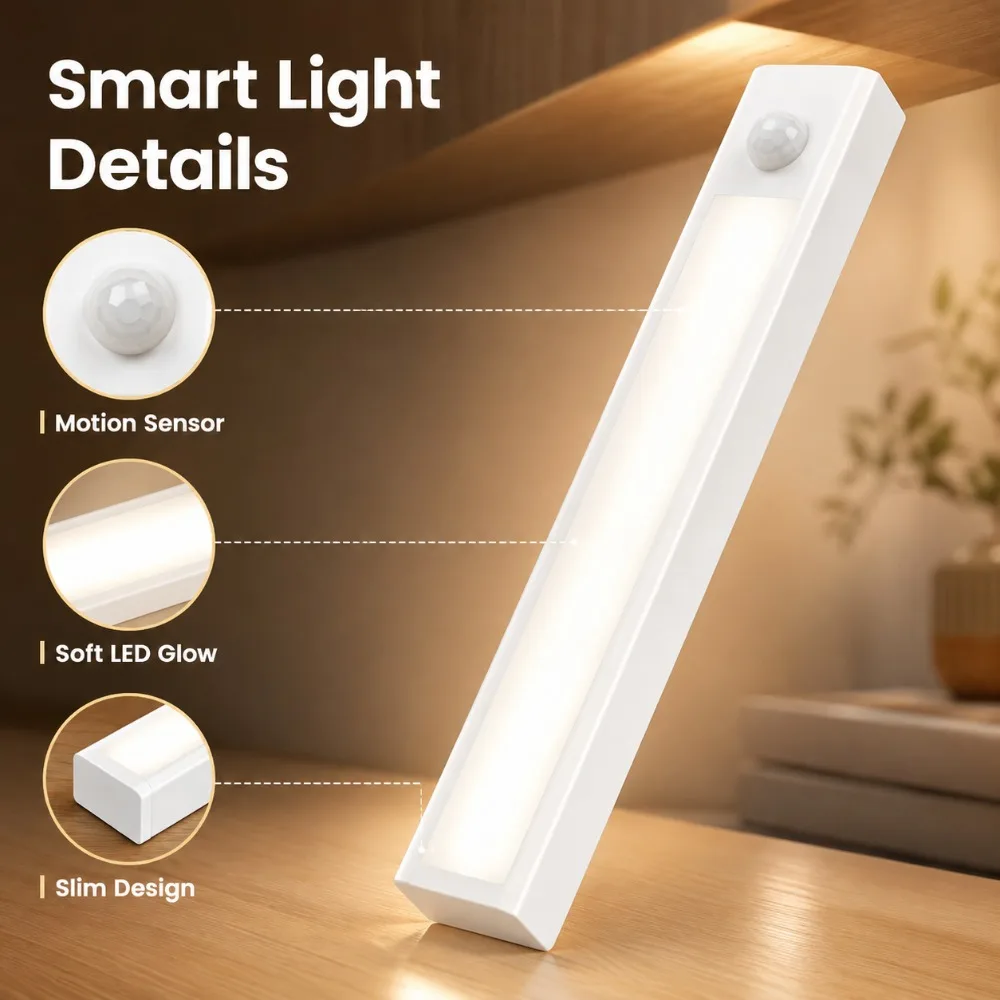 Under Cabinet LED Night Light Rechargeable Motion Sensor Lamp for Closet Wardrobe Kitchen Stairway Hallway 10 20 30 50cm - Image 2