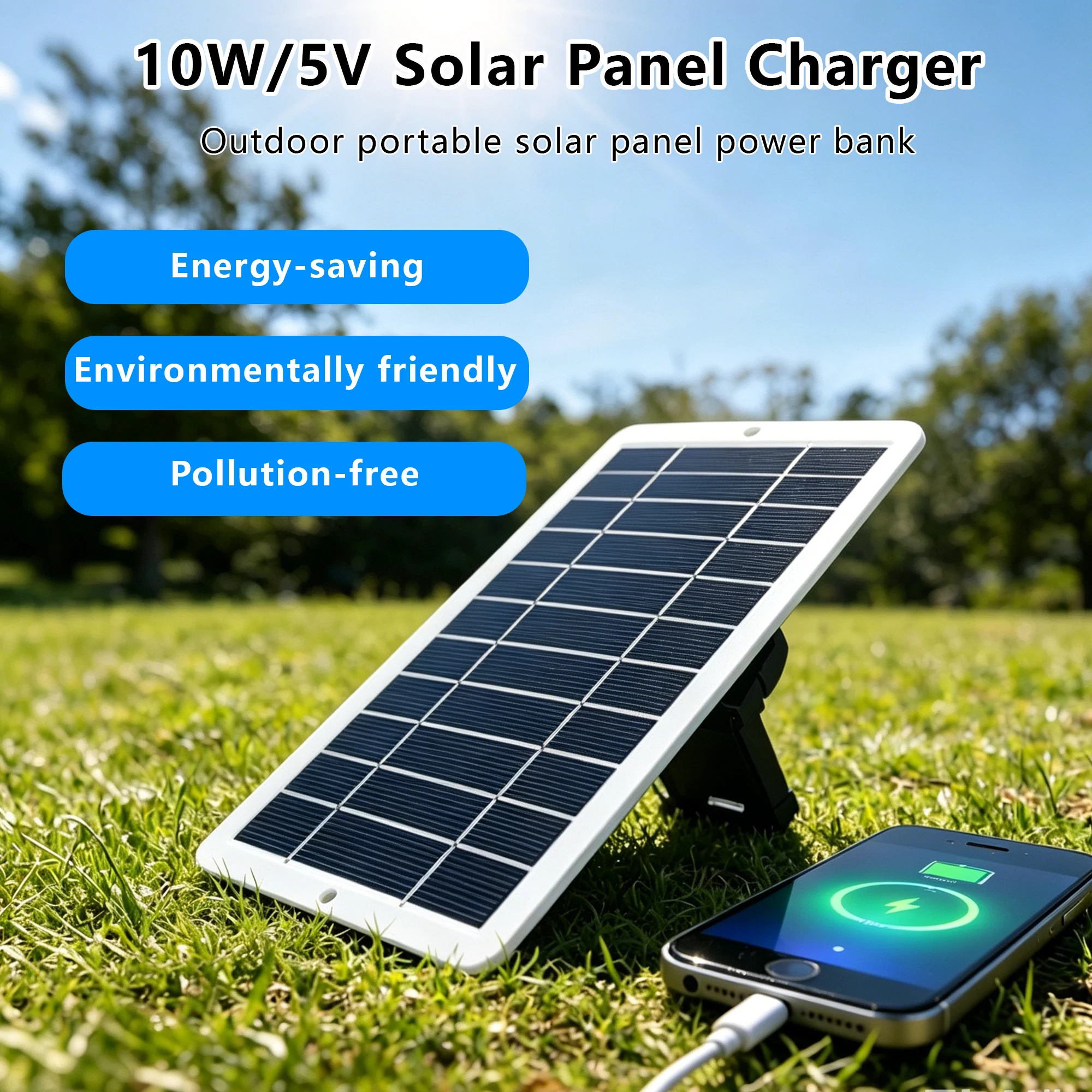 10W Portable Solar Panel Charger with USB | Outdoor Power Bank for Camping & Travel