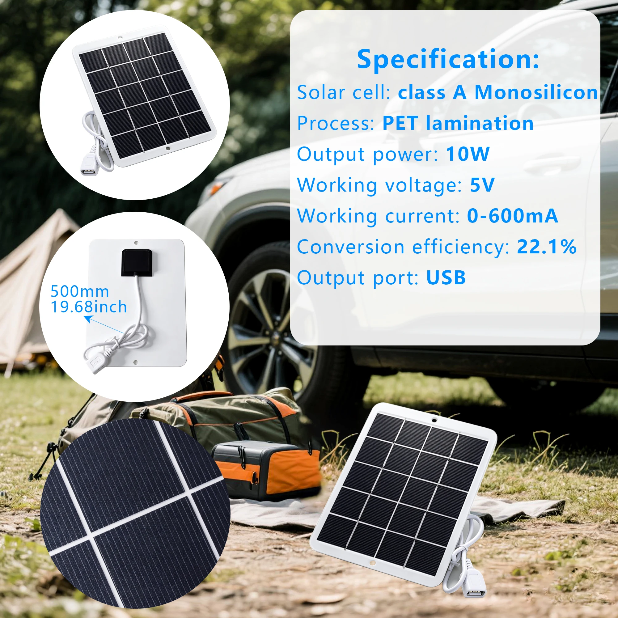 10W Portable Solar Panel Charger with USB | Outdoor Power Bank for Camping & Travel - Image 5